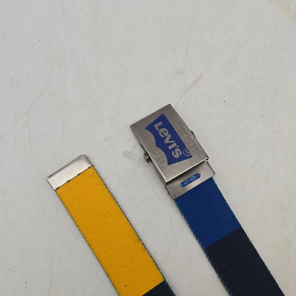 Levi's Belt Neon Blue Yellow Colorblock Woven Stretch Mens 30 Black Buckle NWOT